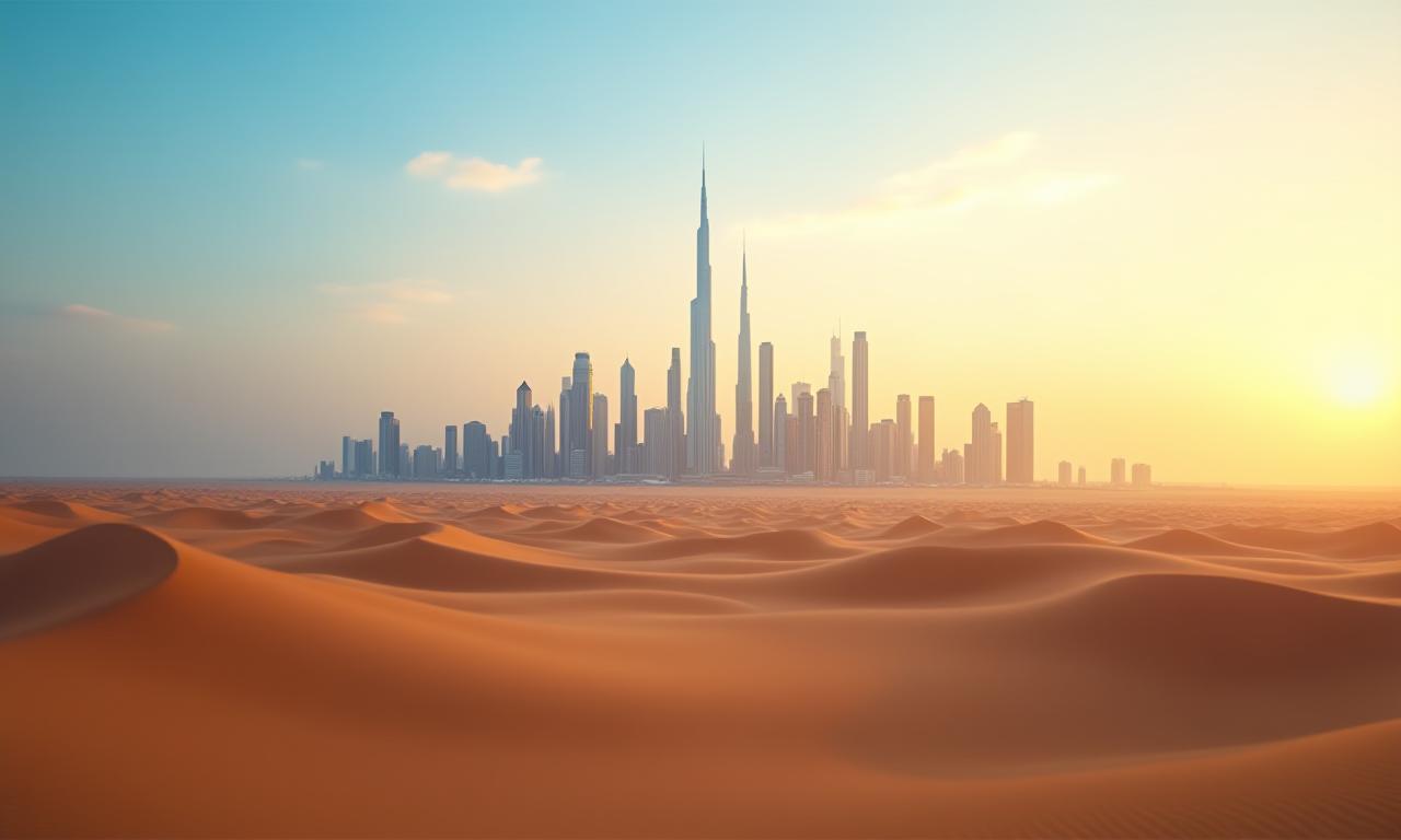 أفق دبي الصحراوي المذهل مع تداخل خفيف